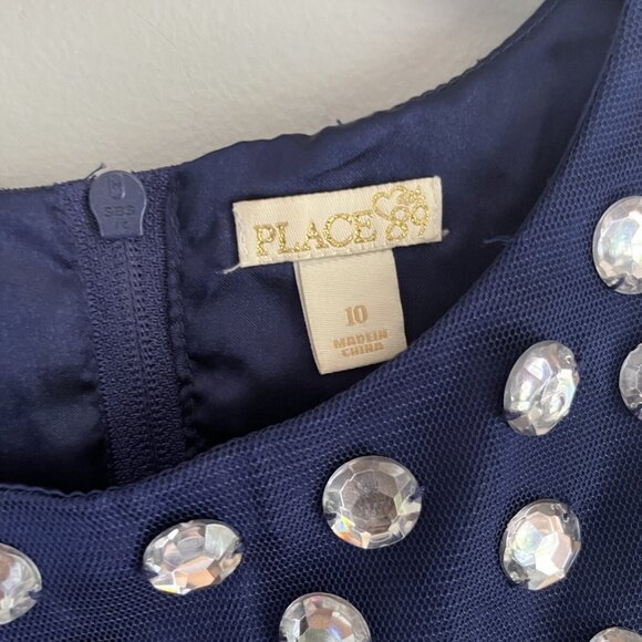 Place Girls Dark Blue Sleeveless Tulle Formal Dress Rhinestone Bodice – Size 10 - Picture 5 of 5